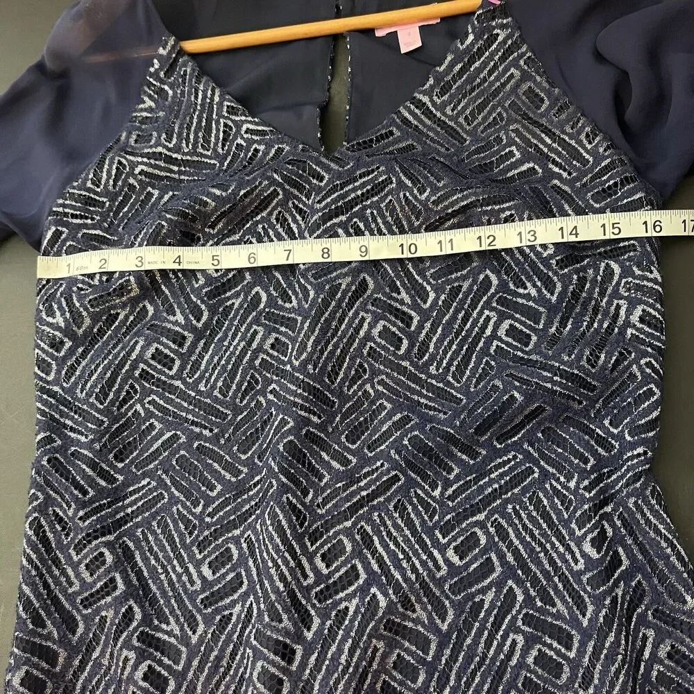 Lilly Pulitzer Navy Blue Long Sleeve Sheer-Sleeve Dress